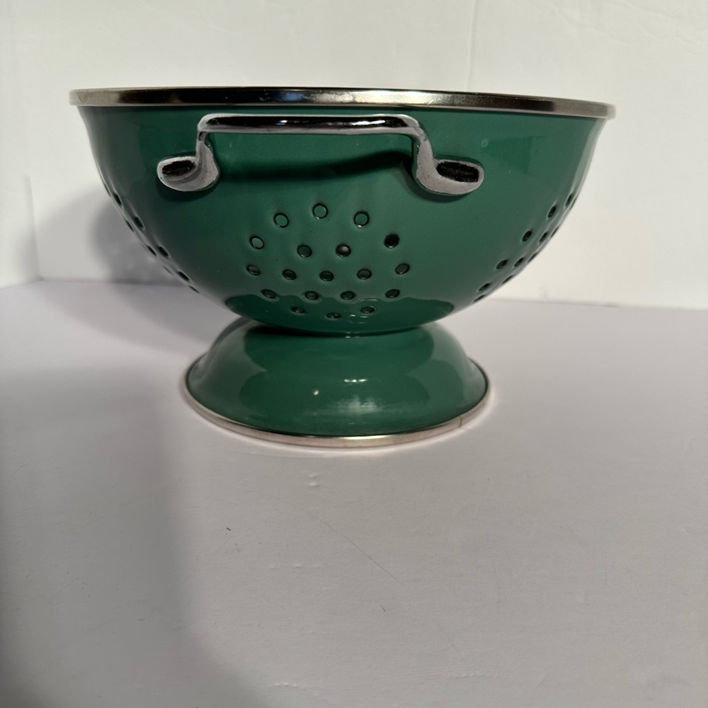 Hunter Green Enamel Colander Strainer Pedestal Footed Metal Retro Farmhouse 9" - Picture 4 of 12